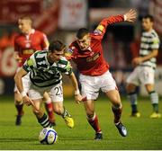 14 September 2012; Ronan Finn, Shamrock Rovers, in action against Kevin Dawson, Shelbourne. FAI Ford Cup Quarter-Final, Shelbourne v Shamrock Rovers, Tolka Park, Dublin. Picture credit: David Maher / SPORTSFILE