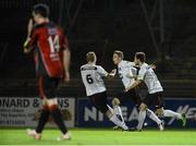14 September 2012; Mark Griffin, Dundalk, celebrates scoring his side's first goal, with team-mates Chris Shields, left, and Stephen McDonnell, right. FAI Ford Cup Quarter-Final, Bohemians v Dundalk, Dalymount Park, Dublin. Picture credit: Brian Lawless / SPORTSFILE