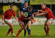 14 September 2012; Max McFarland, Leinster, with support from team-mate Tom Farrell, is tackled by Harry McNulty, left, and John Fitzgerald, Munster. Under 20 Interprovincial, Leinster v Munster, Donnybrook Stadium, Donnybrook, Dublin. Picture credit: Barry Cregg / SPORTSFILE