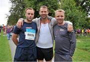 15 September 2012; Shane Smith, left, Gavin O'Connor and Rodney O'Connor, right, from Tallaght, Co. Dublin, before the Dublin Half Marathon. Entrants ran, walked and jogged the 13 mile course in what was the fourth and final race in the four part Dublin Race series. The Half Marathon represents the last major hurdle for Marathon hopefuls ahead of the Dublin Marathon on October 29th. Entry remains open for the Dublin Marathon until Monday 1st October see www.dublinmarathon.ie for more details. Dublin Race Series Half Marathon 2012, Phoenix Park, Dublin. Picture credit: Barry Cregg / SPORTSFILE