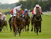 15 September 2012; King of Aran, right, with Stephen Carey up, on their way to winning the Curragh Amateur Derby Handicap, alongside 2nd place Double Double, with Patrick Mullins up. Curragh Racecourse, the Curragh, Co. Kildare. Photo by Sportsfile