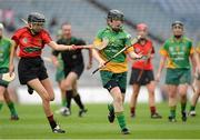 16 September 2012; Sinead Hackett, Meath, in action against Grainne O'Higgins, Down. All-Ireland Premier Junior Camogie Championship Final, Down v Meath, Croke Park, Dublin. Picture credit: Matt Browne / SPORTSFILE