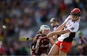 16 September 2012; Eilois NiChaiside, Derry, in action against Ailish O'Reilly, Galway. All-Ireland Intermediate Camogie Championship Final, Derry v Galway, Croke Park, Dublin. Picture credit: David Maher / SPORTSFILE
