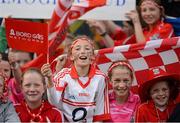 16 September 2012; Cork supporters, from left, Sara Barry, Linda O'Donnell and Aoife Hurley, all from Fermoy, Co. Cork. All-Ireland Senior Camogie Championship Final, Cork v Wexford, Croke Park, Dublin. Picture credit: Matt Browne / SPORTSFILE