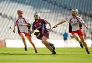16 September 2012; Ailish O'Reilly, Galway, in action against Grainne McGoldrick, left, and Meadh McGoldrick, Derry. All-Ireland Intermediate Camogie Championship Final, Derry v Galway, Croke Park, Dublin. Picture credit: Matt Browne / SPORTSFILE