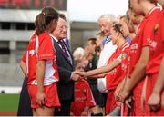 16 September 2012; President Michael D. Higgins meets the Cork team before the game. All-Ireland Senior Camogie Championship Final, Cork v Wexford, Croke Park, Dublin. Photo by Sportsfile