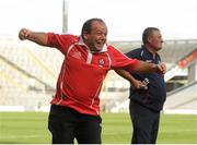 16 September 2012; Derry joint manager John Angelo Mullan celebrates a late score in the game. All-Ireland Intermediate Camogie Championship Final, Derry v Galway, Croke Park, Dublin. Photo by Sportsfile