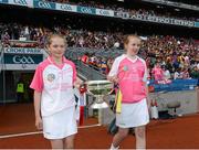 16 September 2012; A general view of the O'Duffy Cup being brought out on to the pitch before the game. All-Ireland Senior Camogie Championship Final, Cork v Wexford, Croke Park, Dublin. Photo by Sportsfile