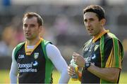 8 September 2012; Donegal's Karl Lacey and Rory Kavanagh, right, during open training ahead of their side's GAA Football All-Ireland Senior Championship Final game against Mayo on Sunday 23rd September. Donegal Open Training, MacCumhaill Park, Ballybofey, Co. Donegal. Picture credit: Oliver McVeigh / SPORTSFILE
