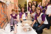 17 September 2012; Megan Farrell, age 12, from Wexford Town, Co. Wexford, with the O'Duffy Cup and members of the Wexford team, from left to right, Karen Atkinson, Louise Codd, Ursula Jacob and Coleen Atkinson during a visit to Our Lady's Hospital for Sick Children, Crumlin, Dublin. Picture credit: David Maher / SPORTSFILE