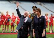 16 September 2012; The President of Ireland Michael D. Higgins with Aileen Lawlor, President of the Camogie Association, before the game. All-Ireland Senior Camogie Championship Final, Cork v Wexford, Croke Park, Dublin. Photo by Sportsfile