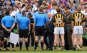 9 September 2012; The President of Ireland Michael D. Higgins meets with match referee Barry Kelly. GAA Hurling All-Ireland Senior Championship Final, Kilkenny v Galway, Croke Park, Dublin. Picture credit: Ray McManus / SPORTSFILE