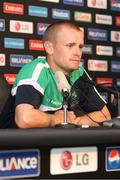 18 September 2012; Ireland captain William Porterfield speaks to the media during a press conference ahead of their ICC World Twenty 20 Group B match against Australia on Wednesday. Ireland Cricket Press Conference, Premadasa Stadium, Colombo, Sri Lanka. Picture credit: Rob O'Connor / SPORTSFILE