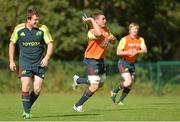 18 September 2012; Munster's Mike Sherry, Tommy O'Donnell and Danny Barnes in action during squad training ahead of their side's Celtic League, Round 4, match against Newport Gwent Dragons on Saturday. Cork Institute of Technology, Bishopstown, Cork. Picture credit: Diarmuid Greene / SPORTSFILE