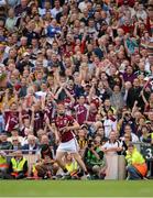 9 September 2012; Galway supporters, in the Hogan Stand, start to celebrate after Joe Canning's last minute free went over the bar. GAA Hurling All-Ireland Senior Championship Final, Kilkenny v Galway, Croke Park, Dublin. Picture credit: Ray McManus / SPORTSFILE
