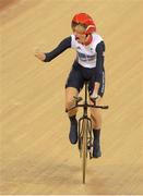 30 August 2012; Great Britain's Sarah Storey celebrates setting a new World Record time of 3:32.170 in the Women's Ind. C5 Pursuit. London 2012 Paralympic Games, Cycling, Velodrome, Olympic Park, Stratford, London, England. Picture credit: Brian Lawless / SPORTSFILE