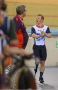 31 August 2012; Jody Cundy, Great Britain, reacts after he was denied a restart in the men's individual C4-5 1km time trial. London 2012 Paralympic Games, Cycling, Velodrome, Olympic Park, Stratford, London, England. Picture credit: Brian Lawless / SPORTSFILE