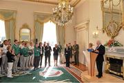 21 September 2012; President of Ireland Michael D. Higgins speaking at a reception for the London 2012 Irish Olympic team at Aras an Uachtarain, Phoenix Park, Dublin. Picture credit: Brian Lawless / SPORTSFILE