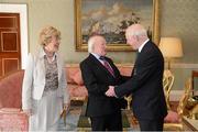 21 September 2012; Patrick Hickey, OCI President, with the President of Ireland Michael D. Higgins and his wife Sabina at a reception for the London 2012 Irish Olympic team at  Aras an Uachtarain, Phoenix Park, Dublin. Picture credit: Brian Lawless / SPORTSFILE