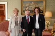 21 September 2012; Chef de Mission Sonia O'Sullivan with the President of Ireland Michael D. Higgins and his wife Sabina at a reception for the London 2012 Irish Olympic team at  Aras an Uachtarain, Phoenix Park, Dublin. Picture credit: Brian Lawless / SPORTSFILE