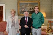 21 September 2012; Team Ireland's Paul Hession with the President of Ireland Michael D. Higgins and his wife Sabina at a reception for the London 2012 Irish Olympic team at  Aras an Uachtarain, Phoenix Park, Dublin. Picture credit: Brian Lawless / SPORTSFILE