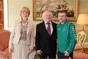 21 September 2012; Team Ireland's Paddy Barnes with the President of Ireland Michael D. Higgins and his wife Sabina at a reception for the London 2012 Irish Olympic team at  Aras an Uachtarain, Phoenix Park, Dublin. Picture credit: Brian Lawless / SPORTSFILE