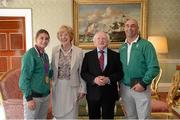 21 September 2012; Team Ireland's Katie Taylor and her father and Team Ireland boxing coach Pete Taylor with the President of Ireland Michael D. Higgins and his wife Sabina at a reception for the London 2012 Irish Olympic team at  Aras an Uachtarain, Phoenix Park, Dublin. Picture credit: Brian Lawless / SPORTSFILE