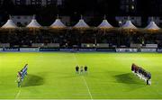 21 September 2012; Players from both sides observe a minute silence in memory of the late Ulster player Nevin Spence. Celtic League 2012/13, Round 4, Glasgow Warriors v Connacht, Scotstoun Stadium, Glasgow, Scotland. Picture credit: Sammy Turner / SPORTSFILE