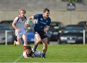 22 September 2012; Jack Keating, Leinster Blue, is tackled by Justin Rea, Ulster. Under 19 Group A Interprovincial, Leinster Blue v Ulster, Anglesea Road, Dublin. Picture credit: Barry Cregg / SPORTSFILE