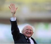 22 September 2012; President of Ireland Michael D. Higgins waves to the crowd before the start of the game. 2012 EA SPORTS Cup Final, Shamrock Rovers v Drogheda United, Tallaght Stadium, Tallaght, Co. Dublin. Picture credit: David Maher / SPORTSFILE