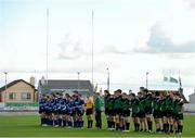21 September 2012; Connacht and Leinster players during a minute silence in memory of the late Ulster rugby player Nevin Spence. Under 20 Interprovincial, Connacht v Leinster, Sportsground, Galway. Picture credit: Stephen McCarthy / SPORTSFILE