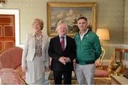 21 September 2012; Team Ireland's boxing head coach Billy Walsh with the President of Ireland Michael D. Higgins and his wife Sabina at a reception for the London 2012 Irish Olympic team at  Aras an Uachtarain, Phoenix Park, Dublin. Picture credit: Brian Lawless / SPORTSFILE