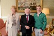 21 September 2012; Team Ireland's Natalya Coyle with the President of Ireland Michael D. Higgins and his wife Sabina at a reception for the London 2012 Irish Olympic team at  Aras an Uachtarain, Phoenix Park, Dublin. Picture credit: Brian Lawless / SPORTSFILE