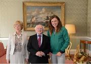 21 September 2012; Team Ireland's Annalise Murphy with the President of Ireland Michael D. Higgins and his wife Sabina at a reception for the London 2012 Irish Olympic team at  Aras an Uachtarain, Phoenix Park, Dublin. Picture credit: Brian Lawless / SPORTSFILE