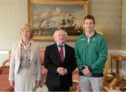 21 September 2012; Team Ireland's Eoin Rheinisch with the President of Ireland Michael D. Higgins and his wife Sabina at a reception for the London 2012 Irish Olympic team at  Aras an Uachtarain, Phoenix Park, Dublin. Picture credit: Brian Lawless / SPORTSFILE