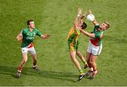 23 September 2012; Aidan O'Shea, right, and Jason Doherty, Mayo, in action against Rory Kavanagh, Donegal. GAA Football All-Ireland Senior Championship Final, Donegal v Mayo, Croke Park, Dublin. Picture credit: Daire Brennan / SPORTSFILE