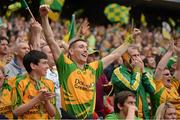 23 September 2012; Donegal supporters Sean McMenamin, left, and Ultan Ferry celebrate a score during the game. Supporters at GAA Football All-Ireland Championship Finals, Croke Park, Dublin. Picture credit: Pat Murphy / SPORTSFILE
