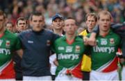 23 September 2012; James Horan, Mayo manager, stands for the anthem. GAA Football All-Ireland Senior Championship Final, Donegal v Mayo, Croke Park, Dublin. Picture credit: Oliver McVeigh / SPORTSFILE