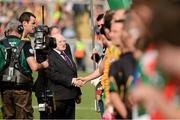 23 September 2012; President of Ireland Michael D. Higgins, is introduced to members of the Donegal team by team captain Michael Murphy, left. GAA Football All-Ireland Senior Championship Final, Donegal v Mayo, Croke Park, Dublin. Picture credit: David Maher / SPORTSFILE