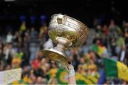 23 September 2012; Donegal goalkeeper Paul Durcan lifts the Sam Maguire cup in front of Donegal supporters after the game. GAA Football All-Ireland Senior Championship Final, Donegal v Mayo, Croke Park, Dublin. Picture credit: Brendan Moran / SPORTSFILE