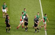 23 September 2012; Mayo players shake hands with referee Maurice Deegan and his officials before the game. GAA Football All-Ireland Senior Championship Final, Donegal v Mayo, Croke Park, Dublin. Picture credit: Daire Brennan / SPORTSFILE