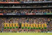 23 September 2012; The Donegal team during the National Anthem. GAA Football All-Ireland Senior Championship Final, Donegal v Mayo, Croke Park, Dublin. Picture credit: Stephen McCarthy / SPORTSFILE