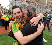 23 September 2012; Donegal's Mark McHugh and his father Martin McHugh, TV pundit and All-Ireland winner in 1992 with Donegal, celebrate after the game. GAA Football All-Ireland Senior Championship Final, Donegal v Mayo, Croke Park, Dublin. Picture credit: Oliver McVeigh / SPORTSFILE