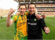 23 September 2012; Donegal player Mark McHugh, left, and assistant manager Rory Gallagher celebrate after the final whistle. GAA Football All-Ireland Senior Championship Final, Donegal v Mayo, Croke Park, Dublin. Picture credit: Oliver McVeigh / SPORTSFILE