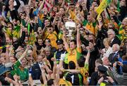 23 September 2012; Donegal captain Michael Murphy lifts the Sam Maguire Cup. GAA Football All-Ireland Senior Championship Final, Donegal v Mayo, Croke Park, Dublin. Picture credit: Oliver McVeigh / SPORTSFILE