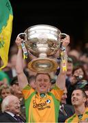23 September 2012; Daniel McLaughlin, Donegal, lifts the Sam Maguire Cup. GAA Football All-Ireland Senior Championship Final, Donegal v Mayo, Croke Park, Dublin. Picture credit: Stephen McCarthy / SPORTSFILE