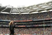 23 September 2012; Singer Janet Devlin entertains the crowd during half time. GAA Football All-Ireland Senior Championship Final, Donegal v Mayo, Croke Park, Dublin. Picture credit: Stephen McCarthy / SPORTSFILE