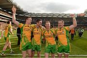 23 September 2012; Donegal players, from left, Leo McLoone, Marty Boyle, Anthony Thompson and Dermot Molloy following their side's victory. GAA Football All-Ireland Senior Championship Final, Donegal v Mayo, Croke Park, Dublin. Picture credit: Stephen McCarthy / SPORTSFILE