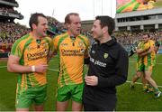 23 September 2012; Donegal players Michael Murphy, left, Neil Gallagher and selector Rory Gallagher following their side's victory. GAA Football All-Ireland Senior Championship Final, Donegal v Mayo, Croke Park, Dublin. Picture credit: Stephen McCarthy / SPORTSFILE