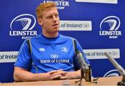 24 September 2012; Leinster's Tom Denton speaks to the media ahead of their side's Celtic League, Round 5, match against Connacht on Friday. Leinster Rugby Squad Training and Media Briefing, Thornfields, UCD, Belfield, Dublin. Picture credit: Brendan Moran / SPORTSFILE